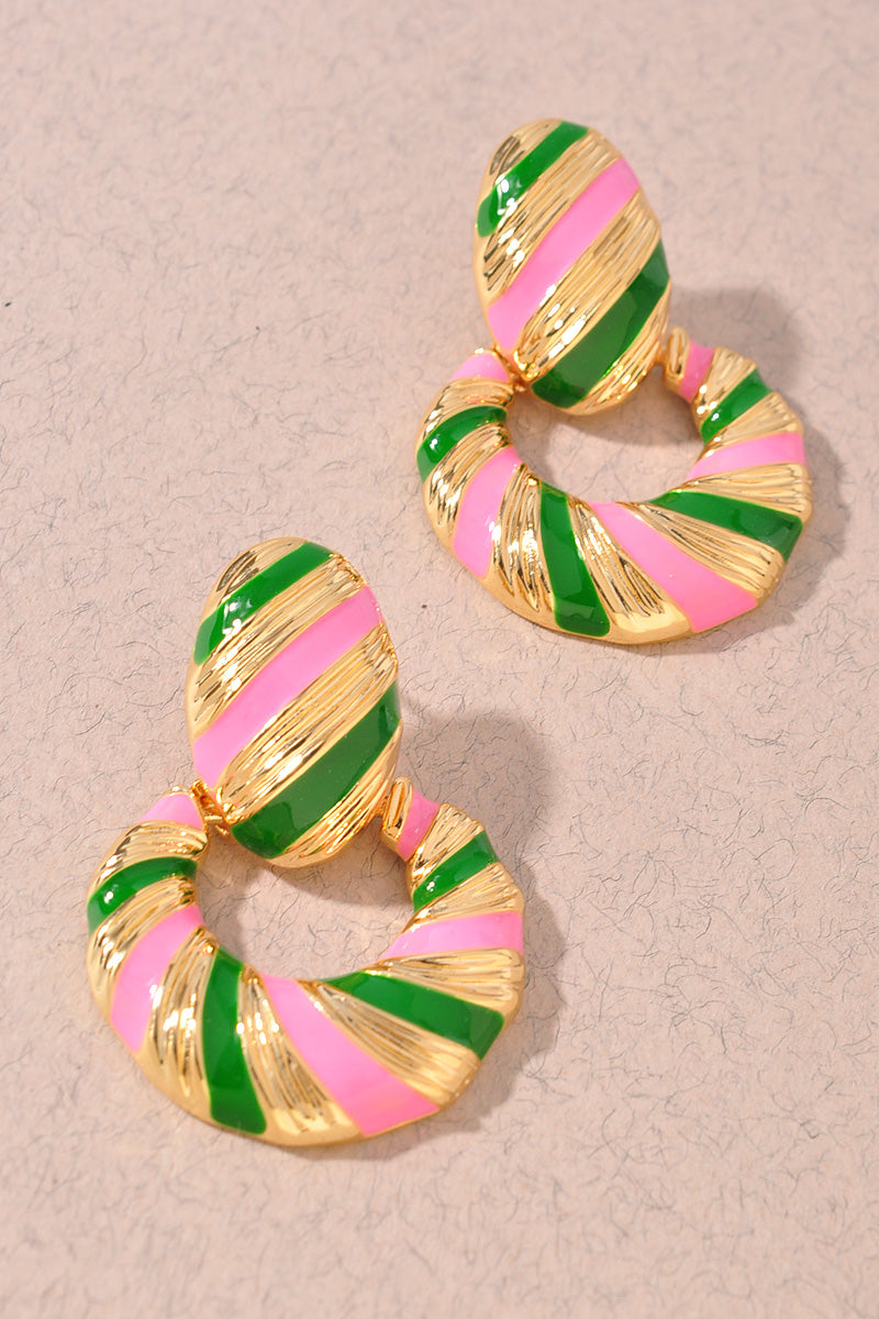 GOLD DIPPED ENAMEL BOLD STRIPED DROP EARRINGS