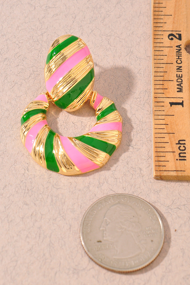 GOLD DIPPED ENAMEL BOLD STRIPED DROP EARRINGS