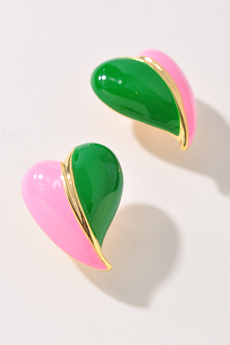 GOLD DIPPED COLOR BLOCK HEART EARRINGS
