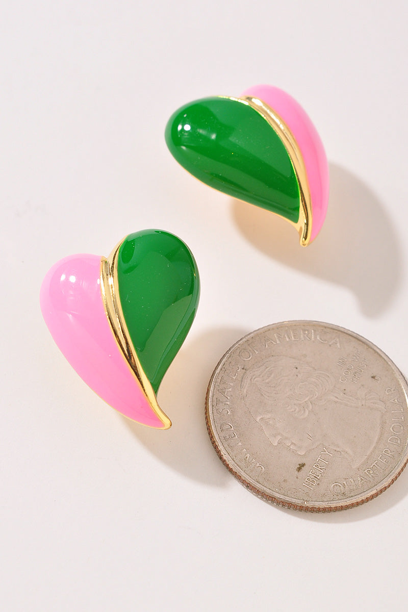 GOLD DIPPED COLOR BLOCK HEART EARRINGS