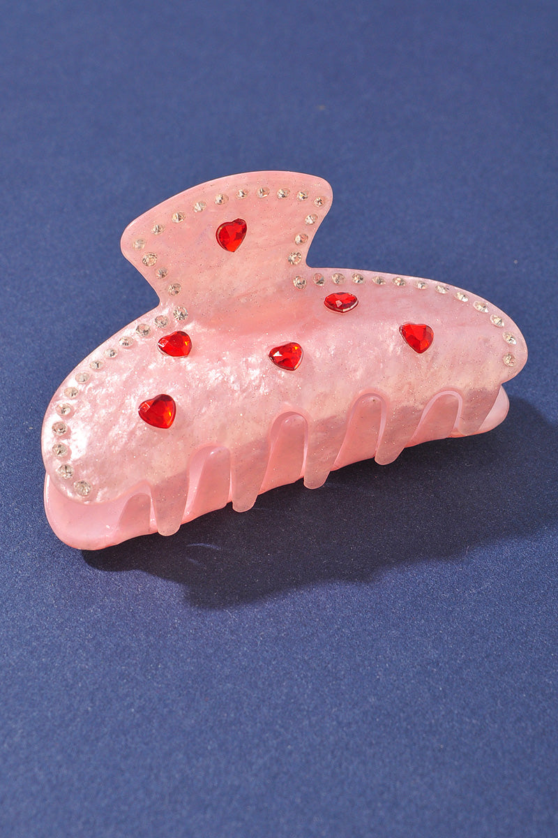 ACETATE HEART RHINESTONE CLAW HAIR CLIP