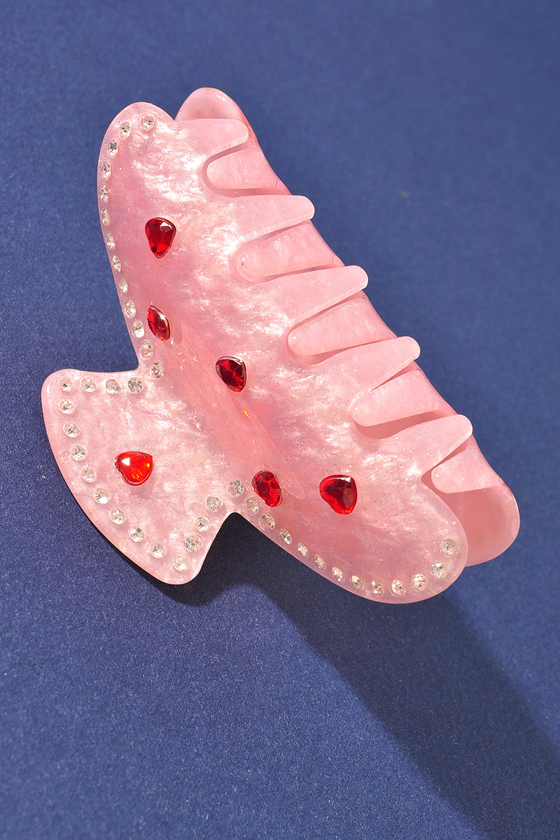 ACETATE HEART RHINESTONE CLAW HAIR CLIP