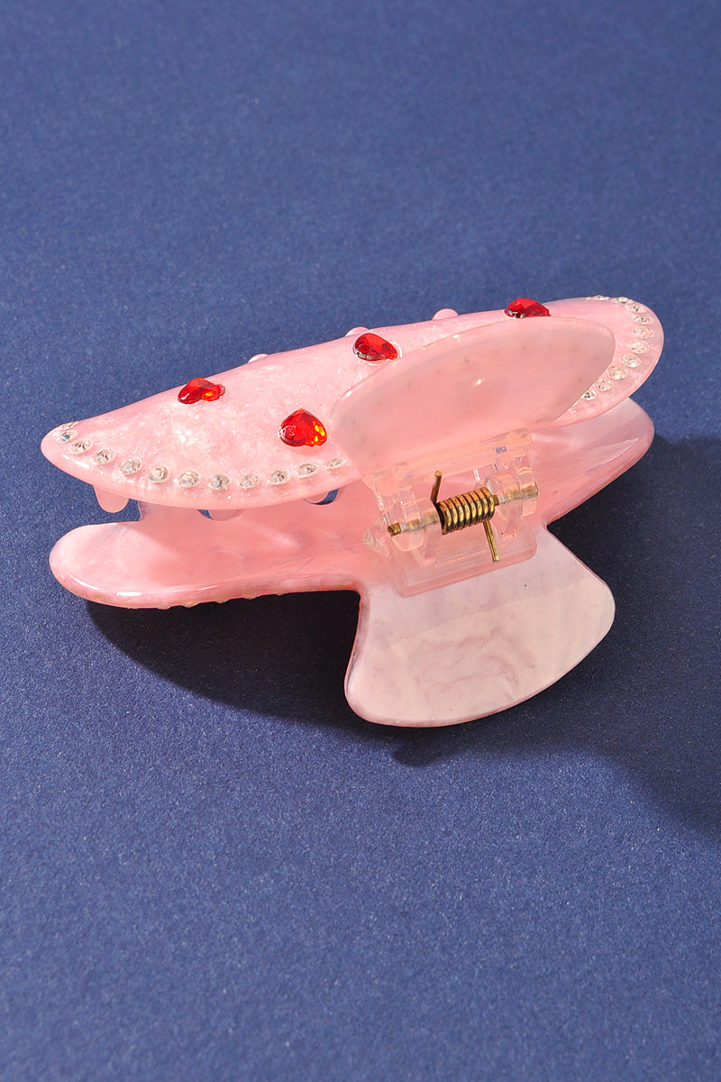 ACETATE HEART RHINESTONE CLAW HAIR CLIP