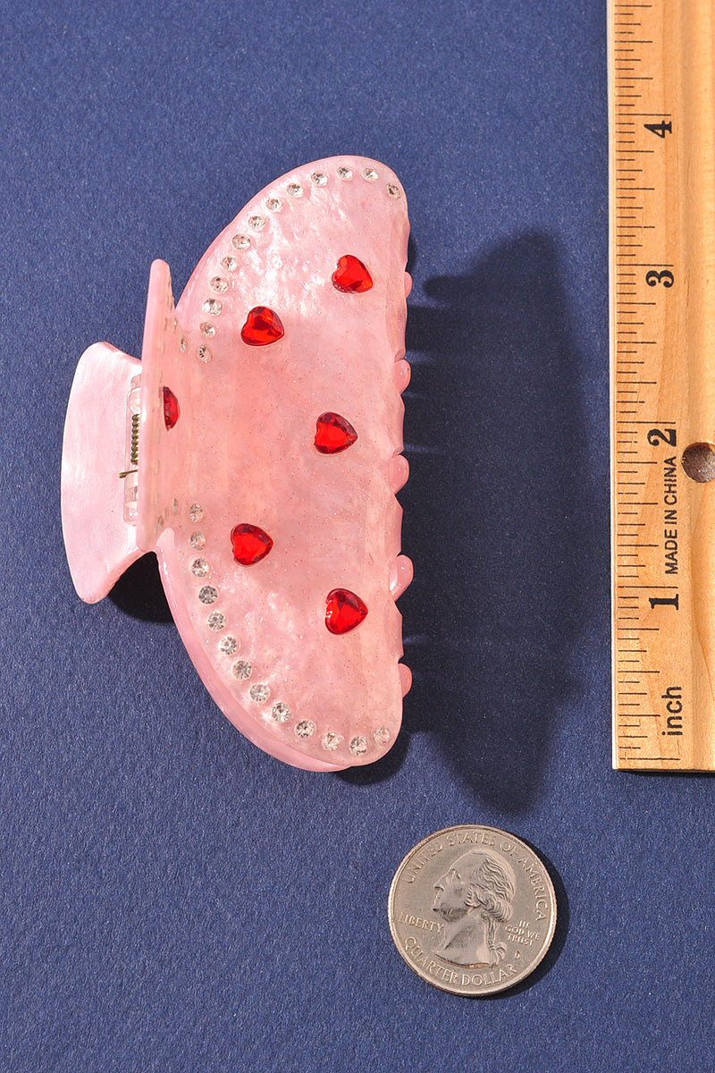 ACETATE HEART RHINESTONE CLAW HAIR CLIP