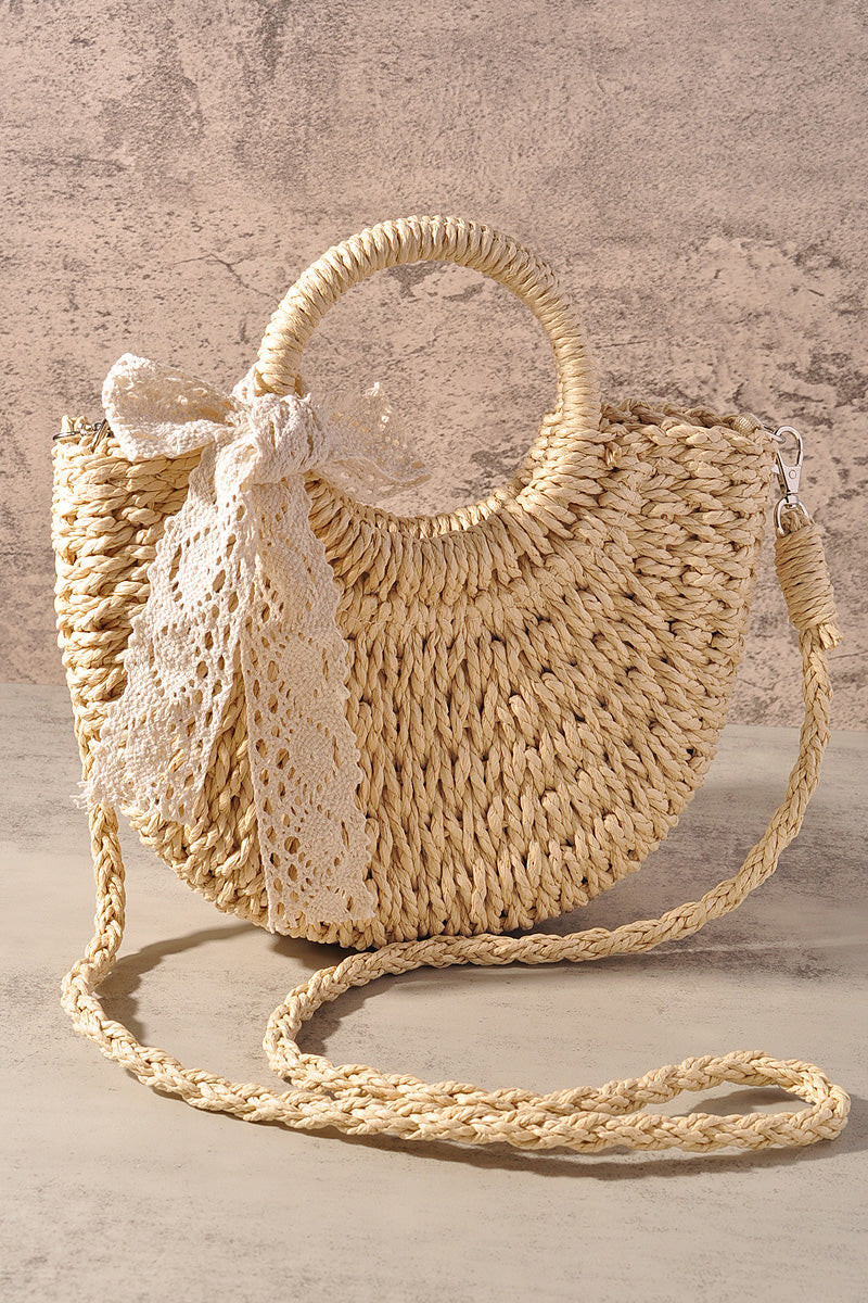 TATTAN STRAW ROUND HAND CROSSBODY TOTE BAG