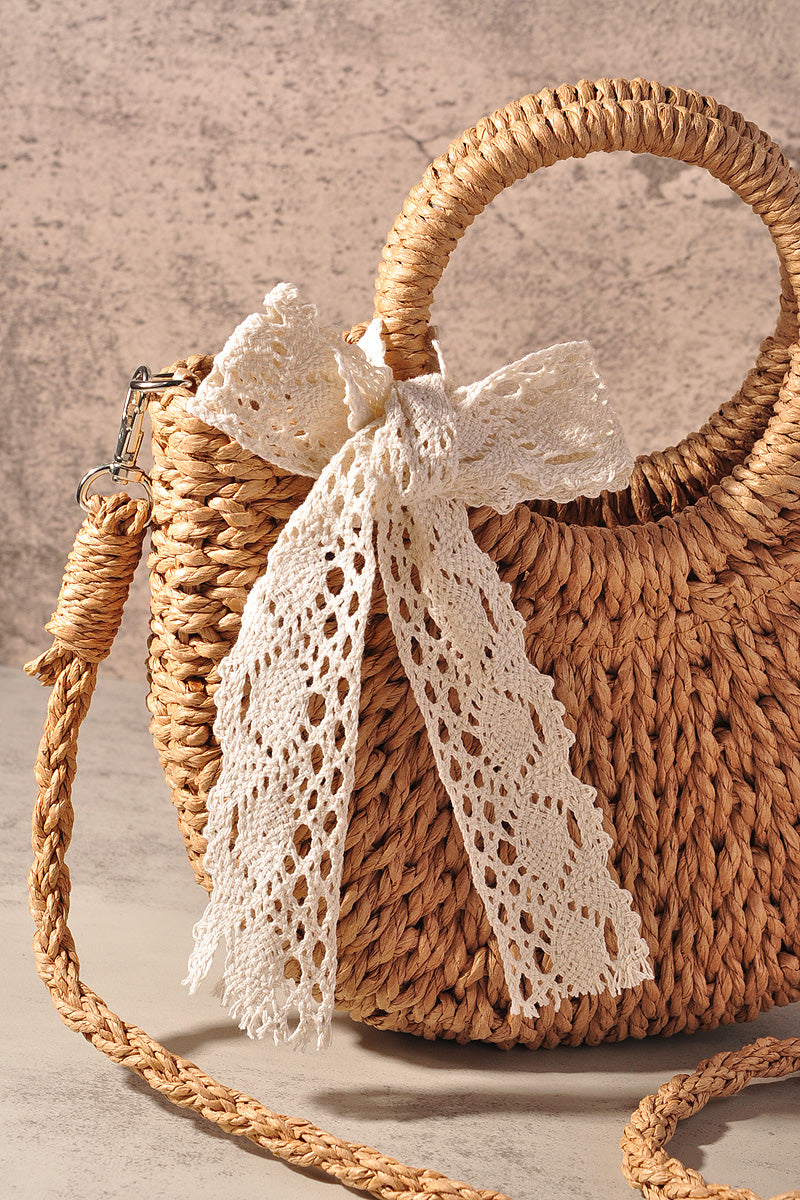 TATTAN STRAW ROUND HAND CROSSBODY TOTE BAG