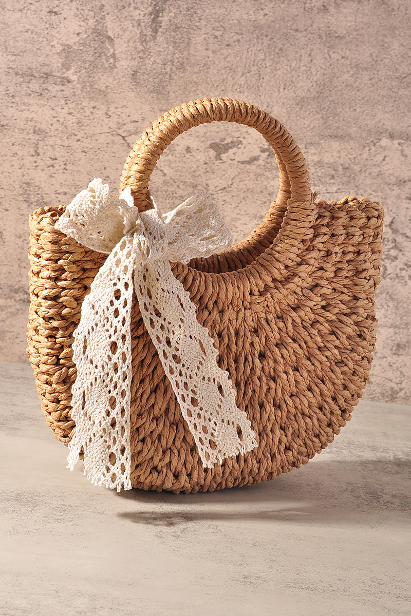 TATTAN STRAW ROUND HAND CROSSBODY TOTE BAG