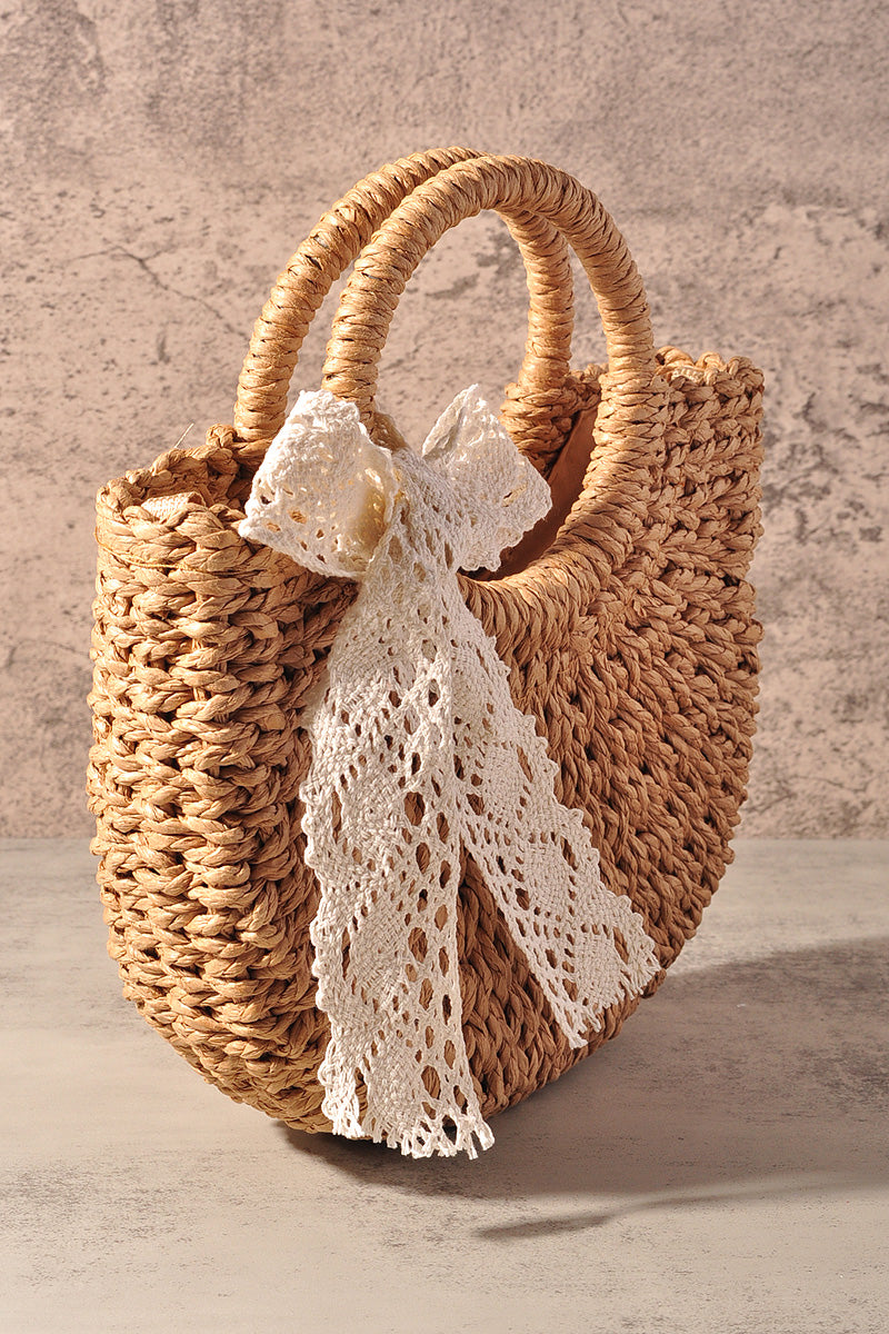 TATTAN STRAW ROUND HAND CROSSBODY TOTE BAG