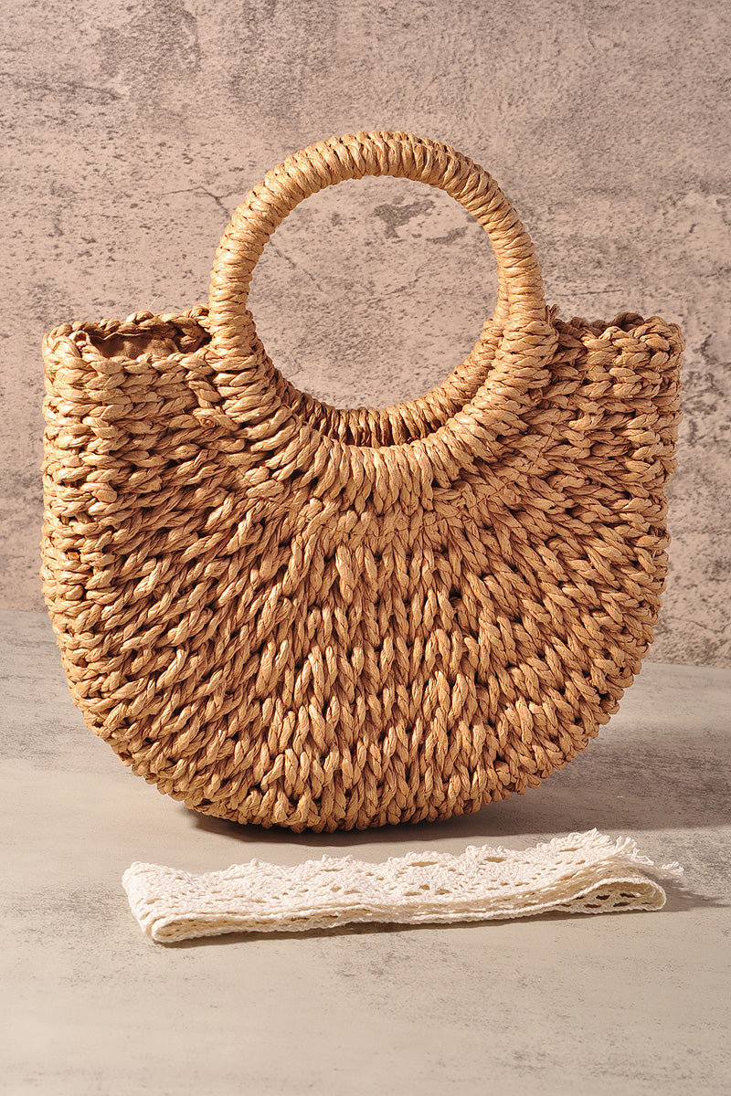 TATTAN STRAW ROUND HAND CROSSBODY TOTE BAG