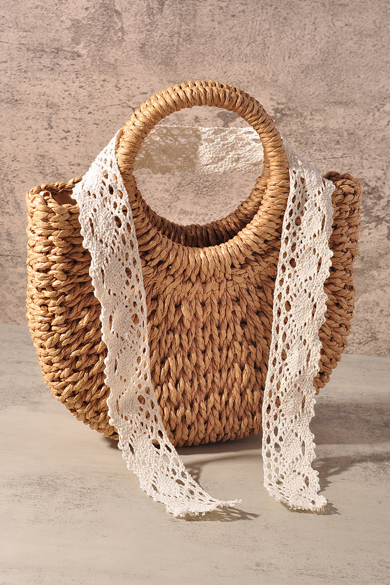 TATTAN STRAW ROUND HAND CROSSBODY TOTE BAG