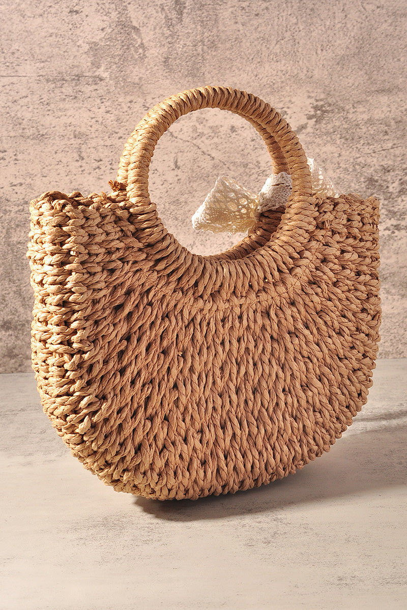TATTAN STRAW ROUND HAND CROSSBODY TOTE BAG