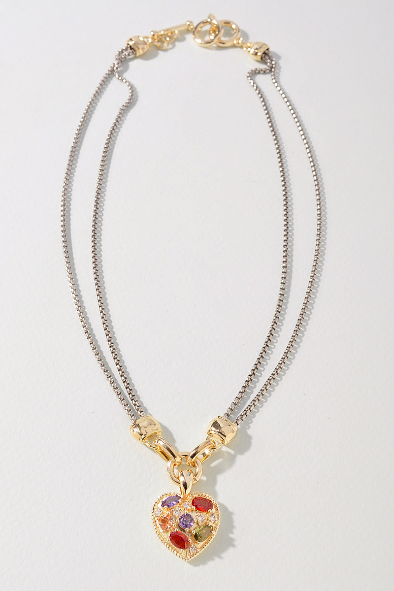 Multicolor Gemstone Design Heart Pendant Necklace
