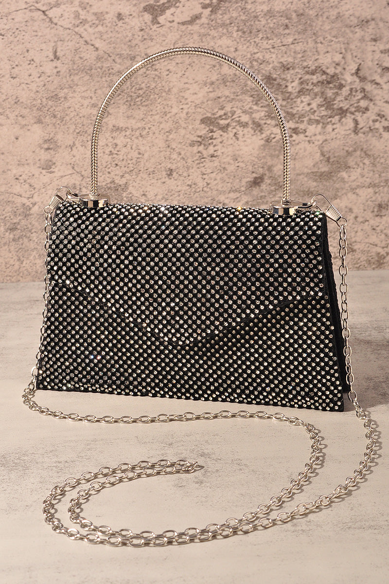 RHINESTONE MESH FLAP HANDLE EVENING BAG
