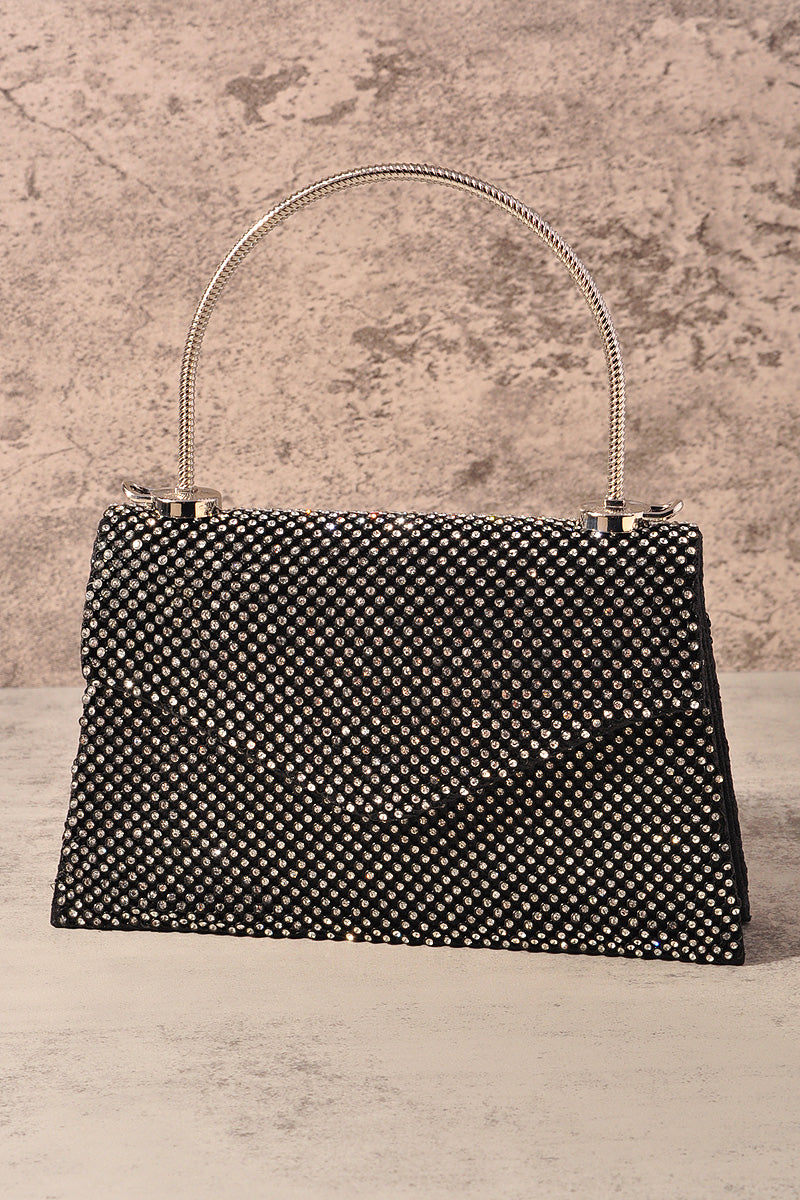 RHINESTONE MESH FLAP HANDLE EVENING BAG