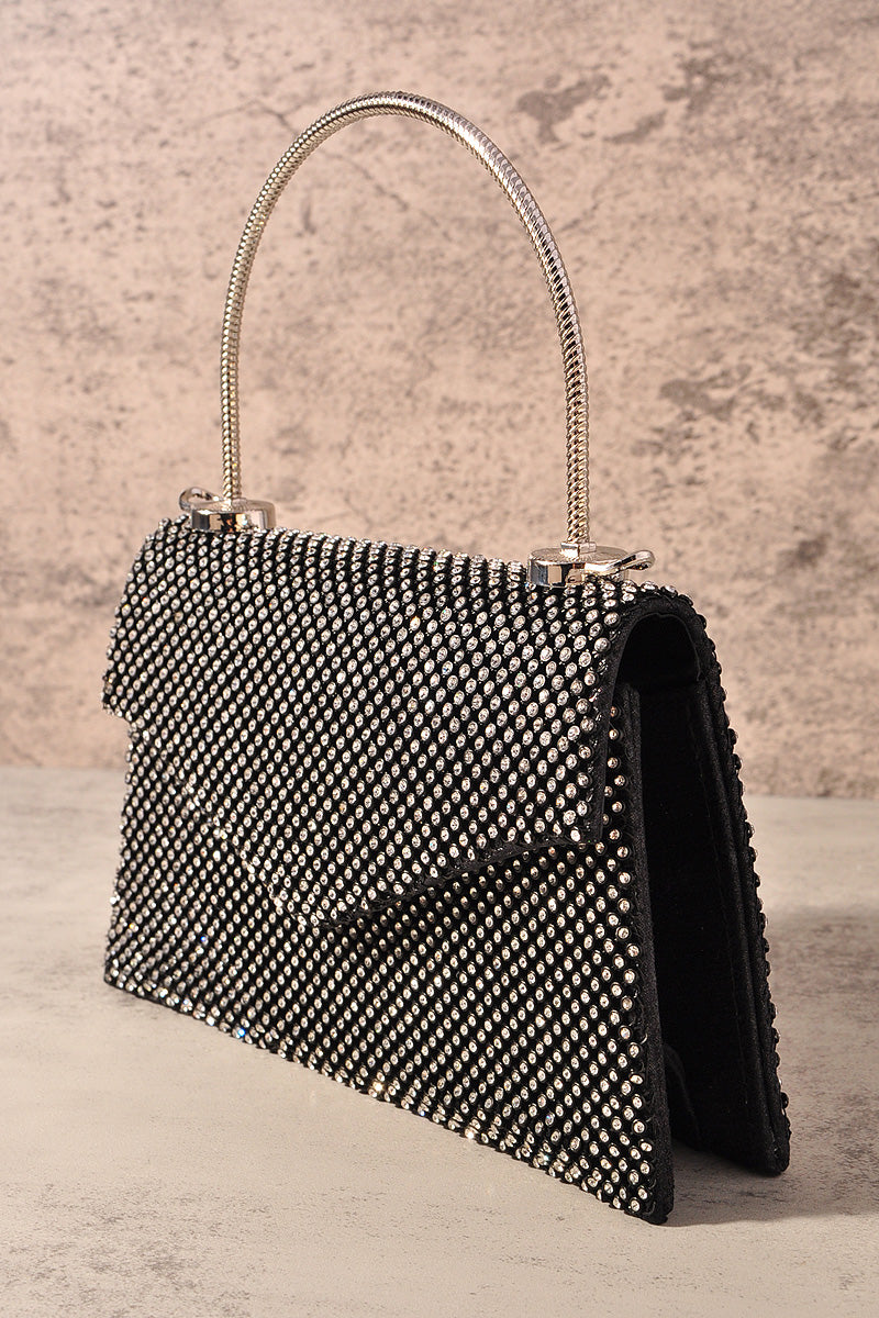 RHINESTONE MESH FLAP HANDLE EVENING BAG