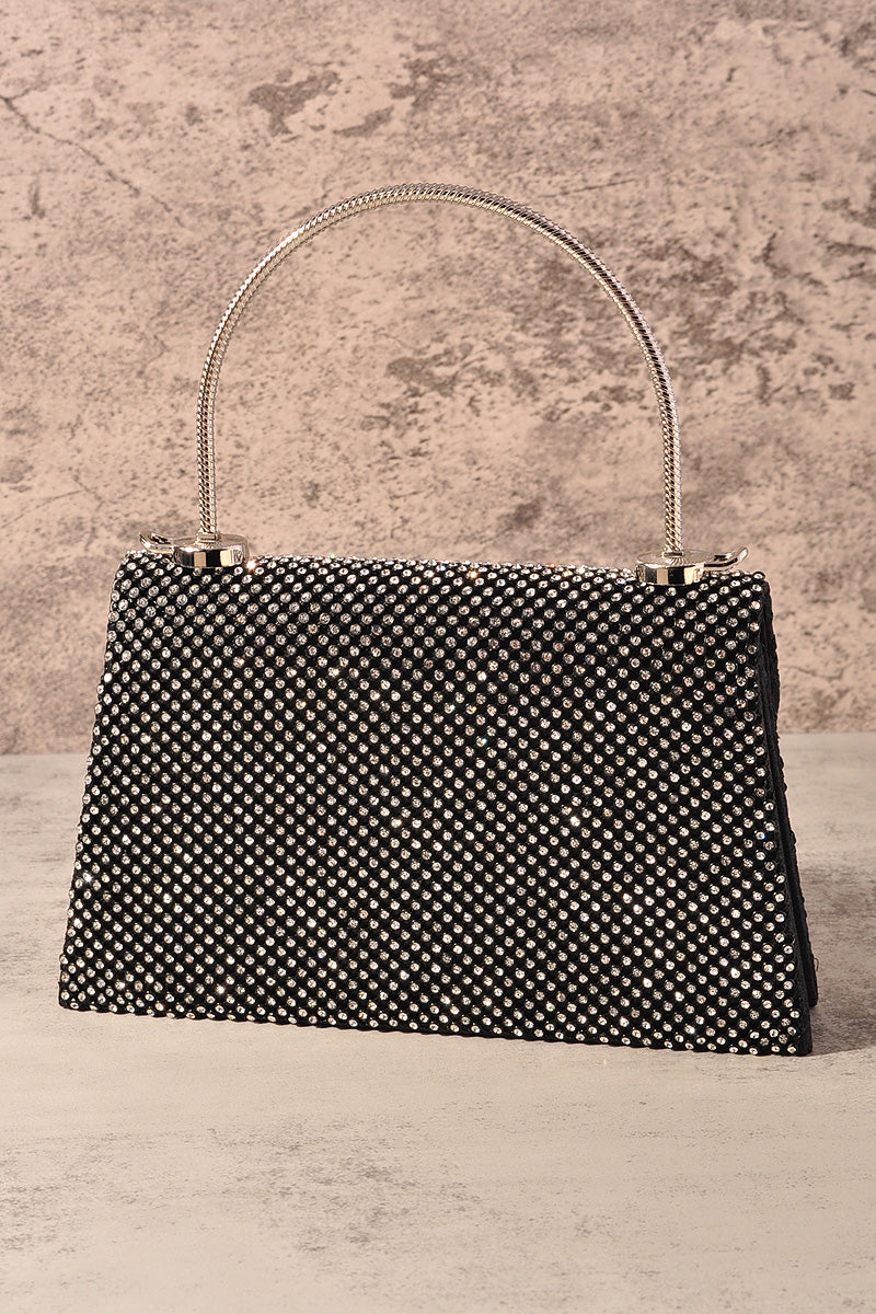 RHINESTONE MESH FLAP HANDLE EVENING BAG