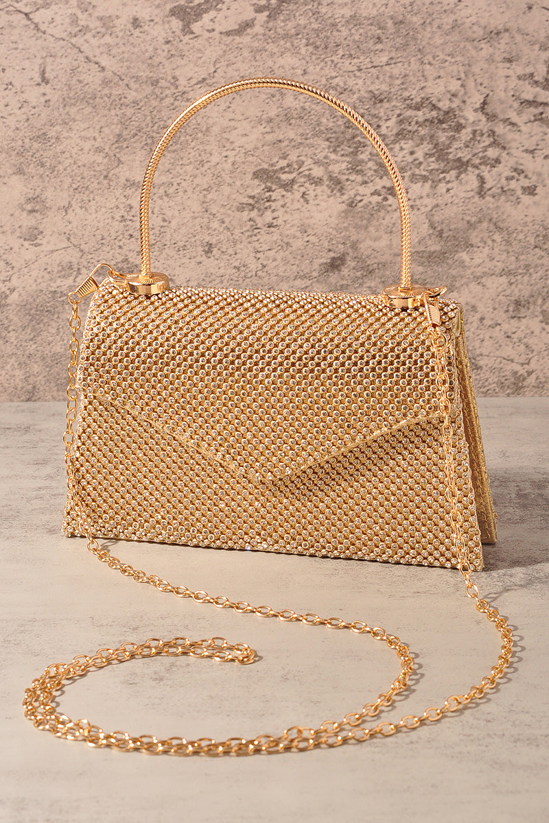 RHINESTONE MESH FLAP HANDLE EVENING BAG