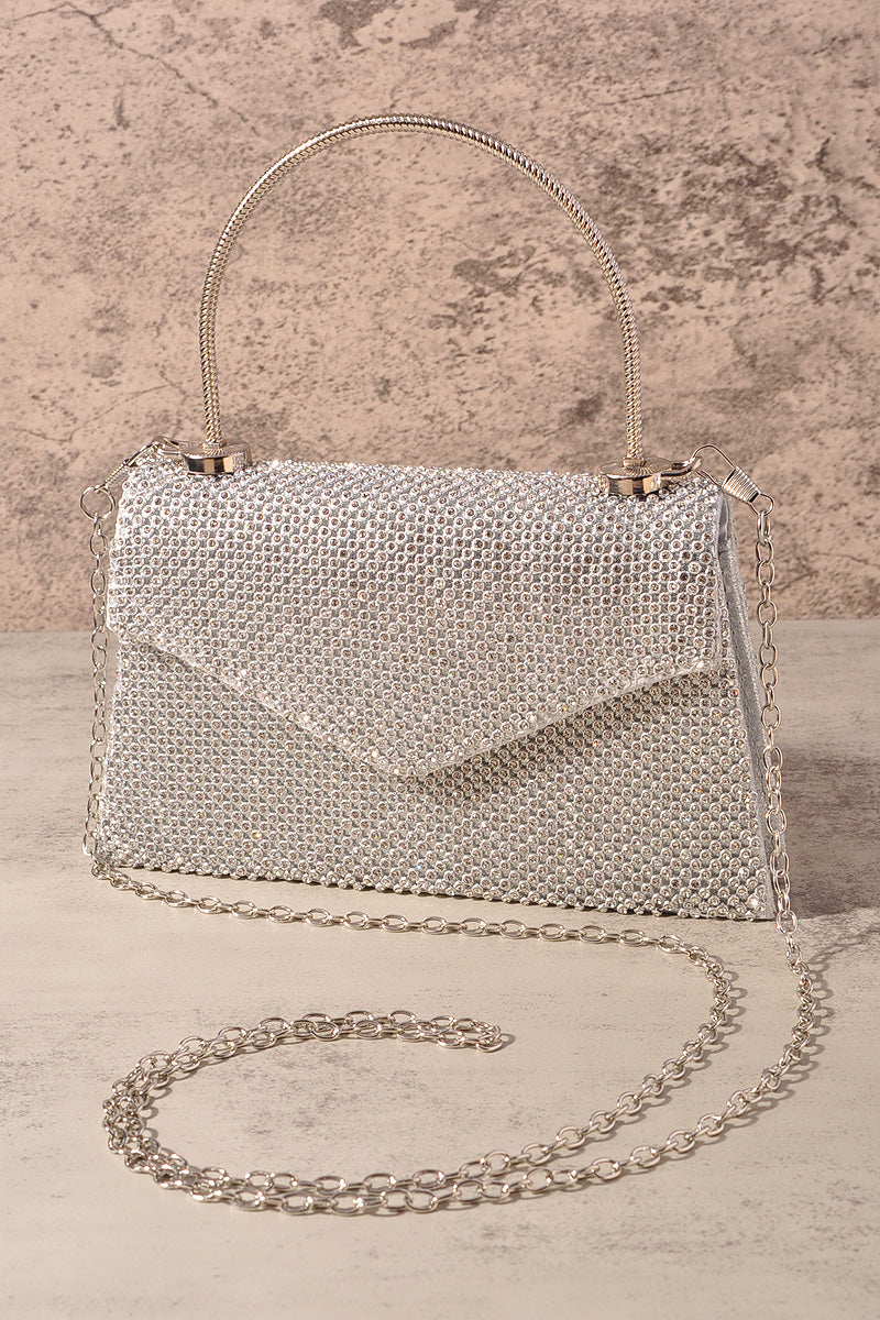 RHINESTONE MESH FLAP HANDLE EVENING BAG