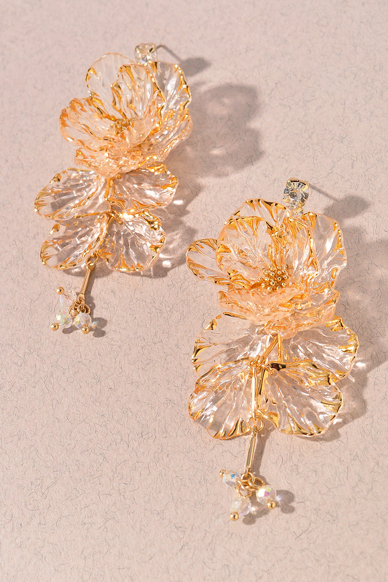 CLEAR BEAD FLOWER DANGLE EARRINGS