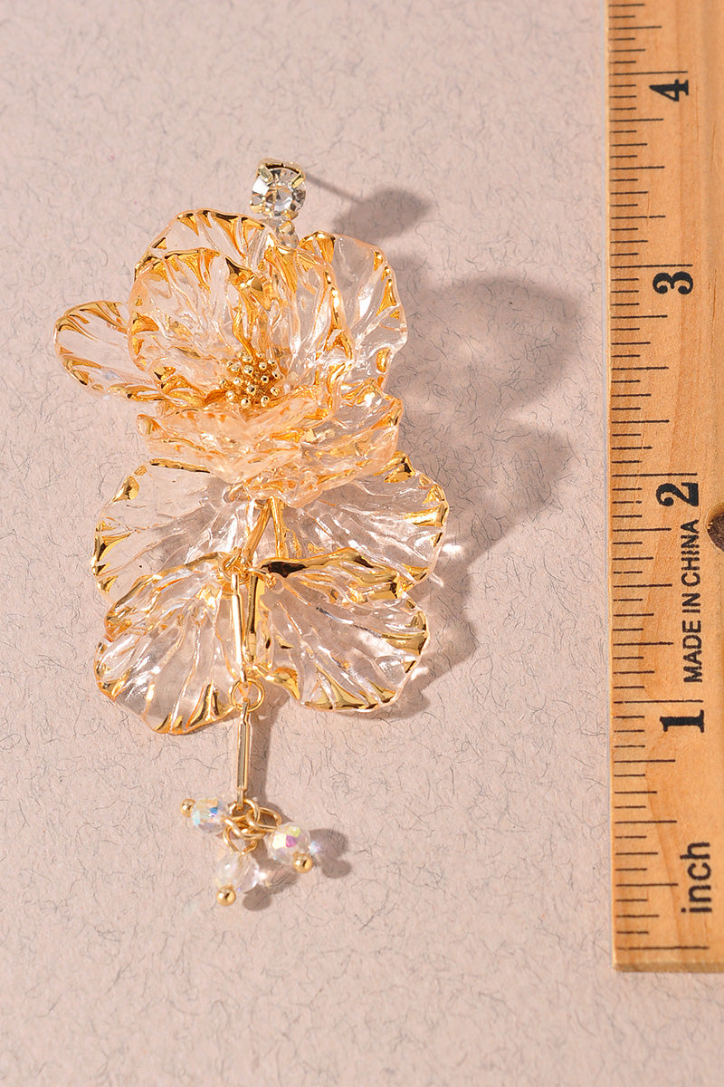 CLEAR BEAD FLOWER DANGLE EARRINGS