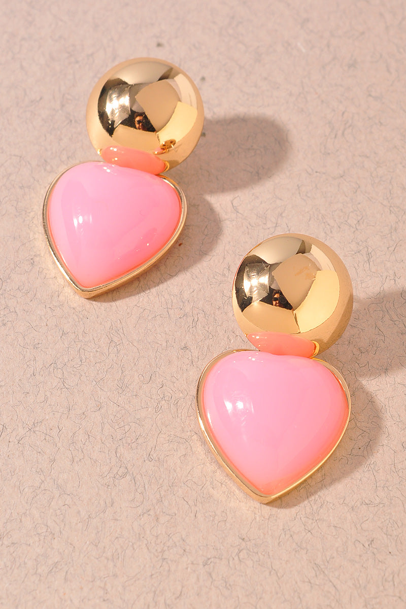 Gold Ball & Heart Drop Earrings