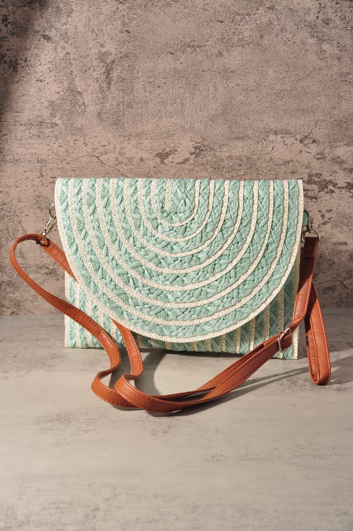 COLOR STRIPED TWO TONE CLUTCH & CROSSBODY BAG