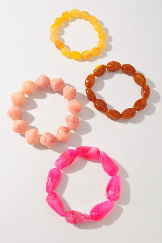Multi Color Resin Beaded Stretch Bracelet Set