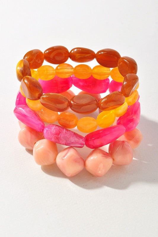 Multi Color Resin Beaded Stretch Bracelet Set