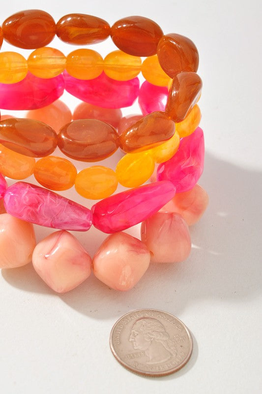 Multi Color Resin Beaded Stretch Bracelet Set
