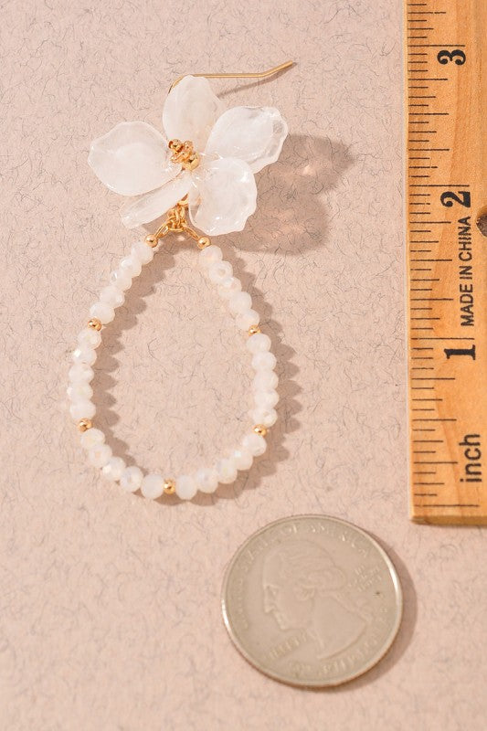 FLORAL BEADED TEARDROP DANGLE EARRINGS