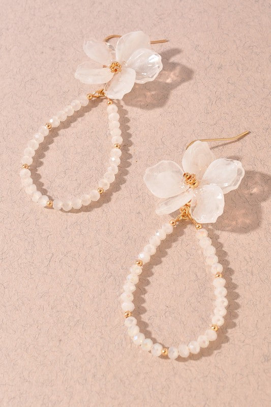 FLORAL BEADED TEARDROP DANGLE EARRINGS
