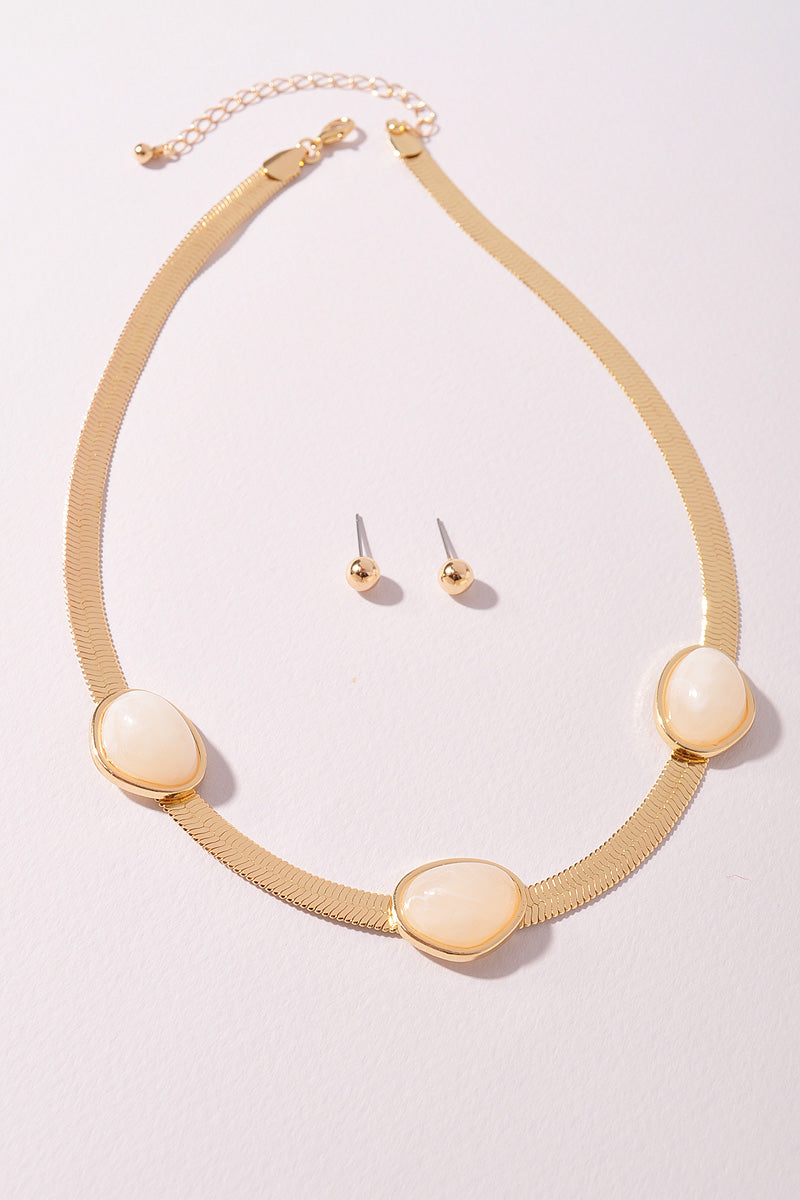 Gold Chain & Stone Link Necklace & Stud Set