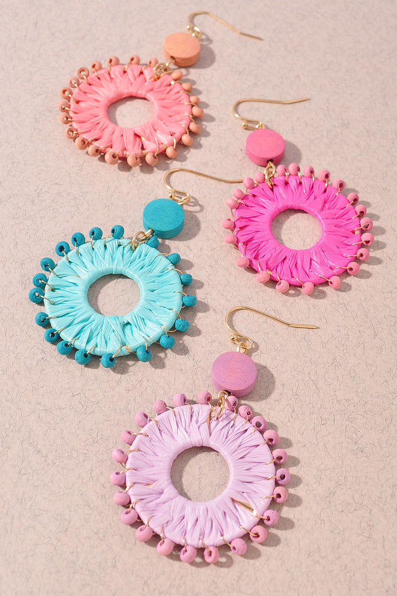 RAFFIA WRAPPED WIRED DANGLE EARRINGS