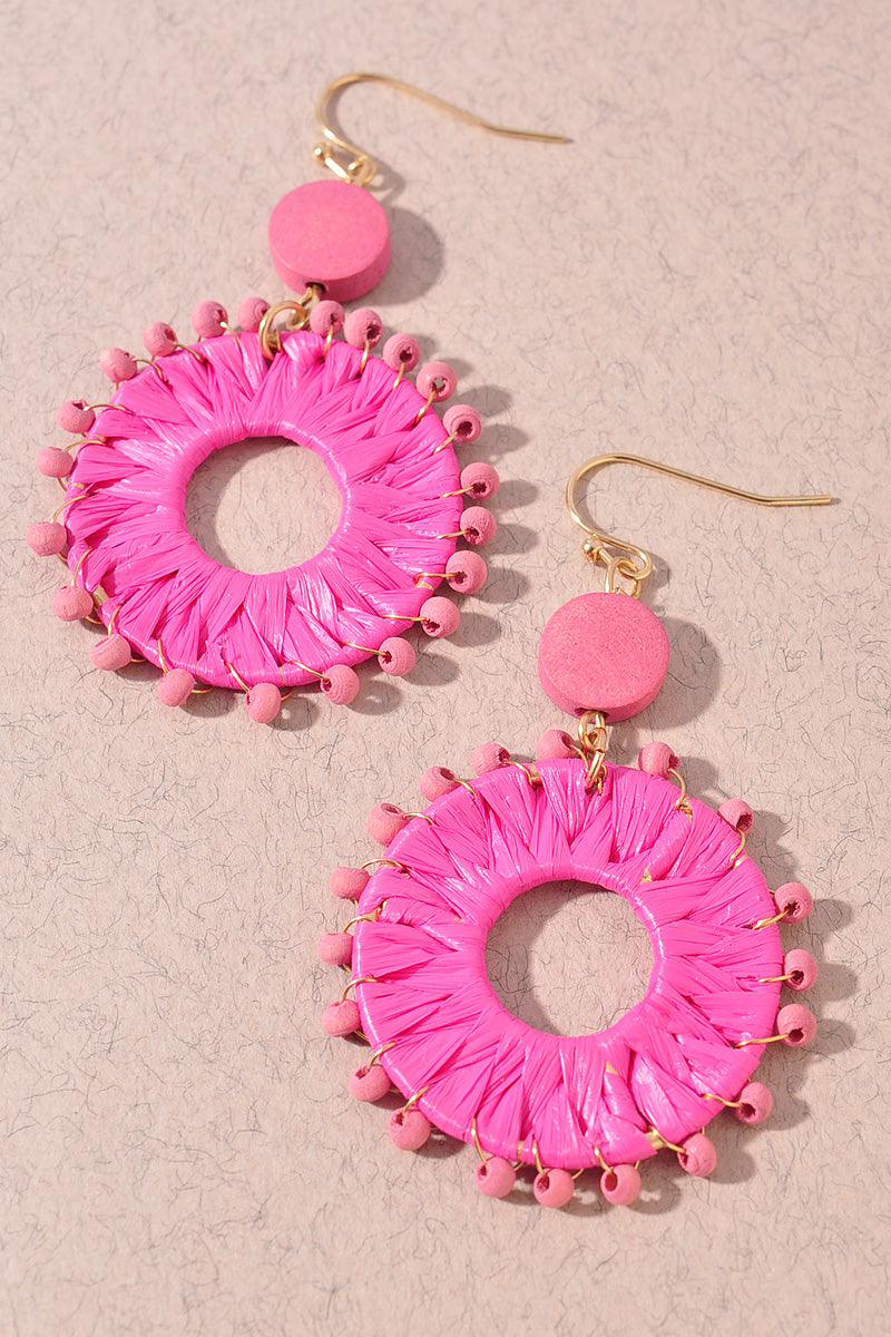 RAFFIA WRAPPED WIRED DANGLE EARRINGS