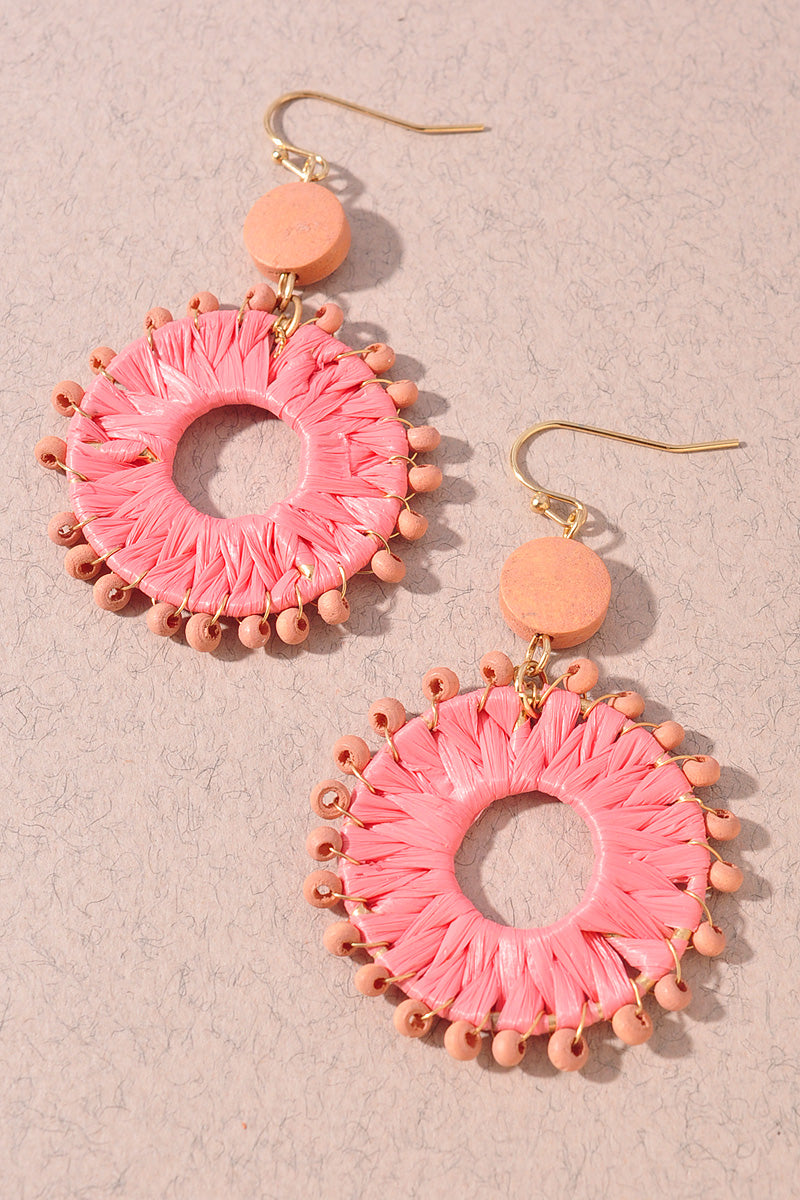 RAFFIA WRAPPED WIRED DANGLE EARRINGS