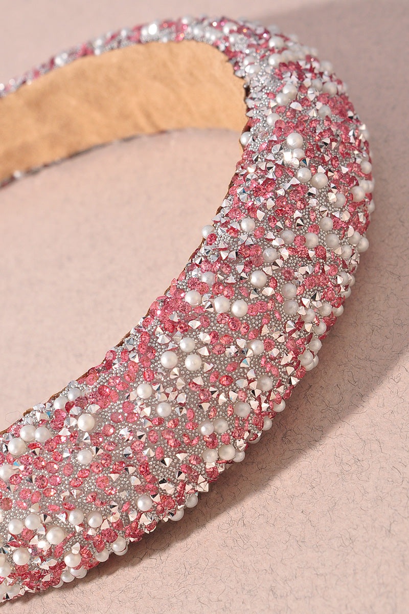 PEARL RHINESTONE MIX PUFFY HEADBAND