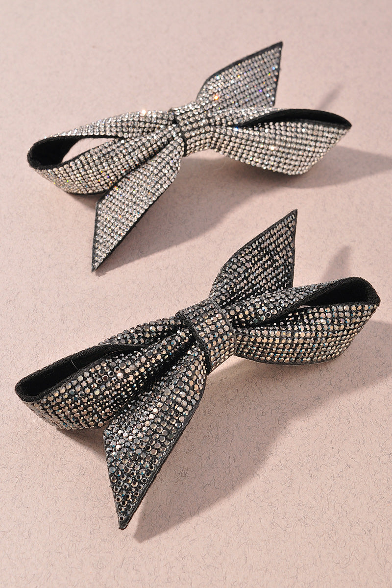 RHINESTONE BOW SUEDE BARRETTE HAIR PIN