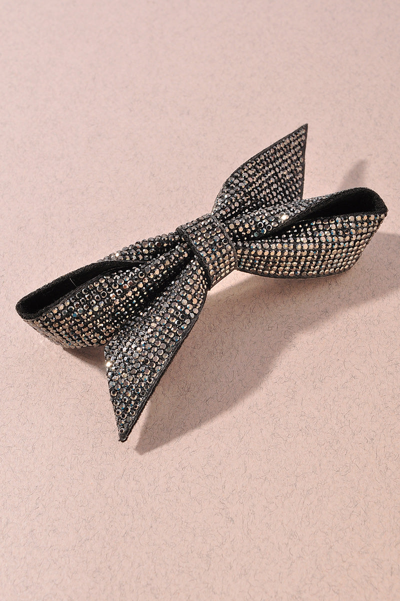 RHINESTONE BOW SUEDE BARRETTE HAIR PIN