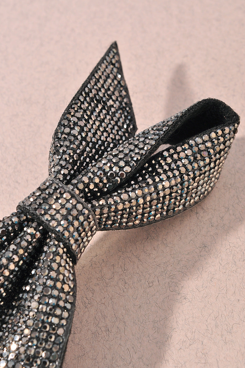 RHINESTONE BOW SUEDE BARRETTE HAIR PIN