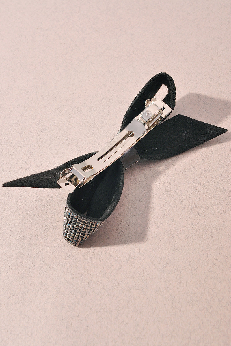 RHINESTONE BOW SUEDE BARRETTE HAIR PIN