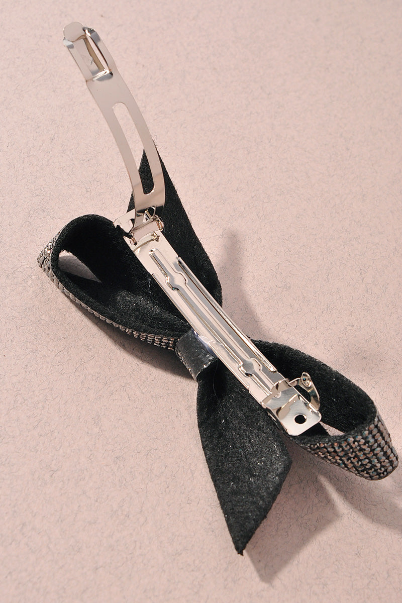 RHINESTONE BOW SUEDE BARRETTE HAIR PIN