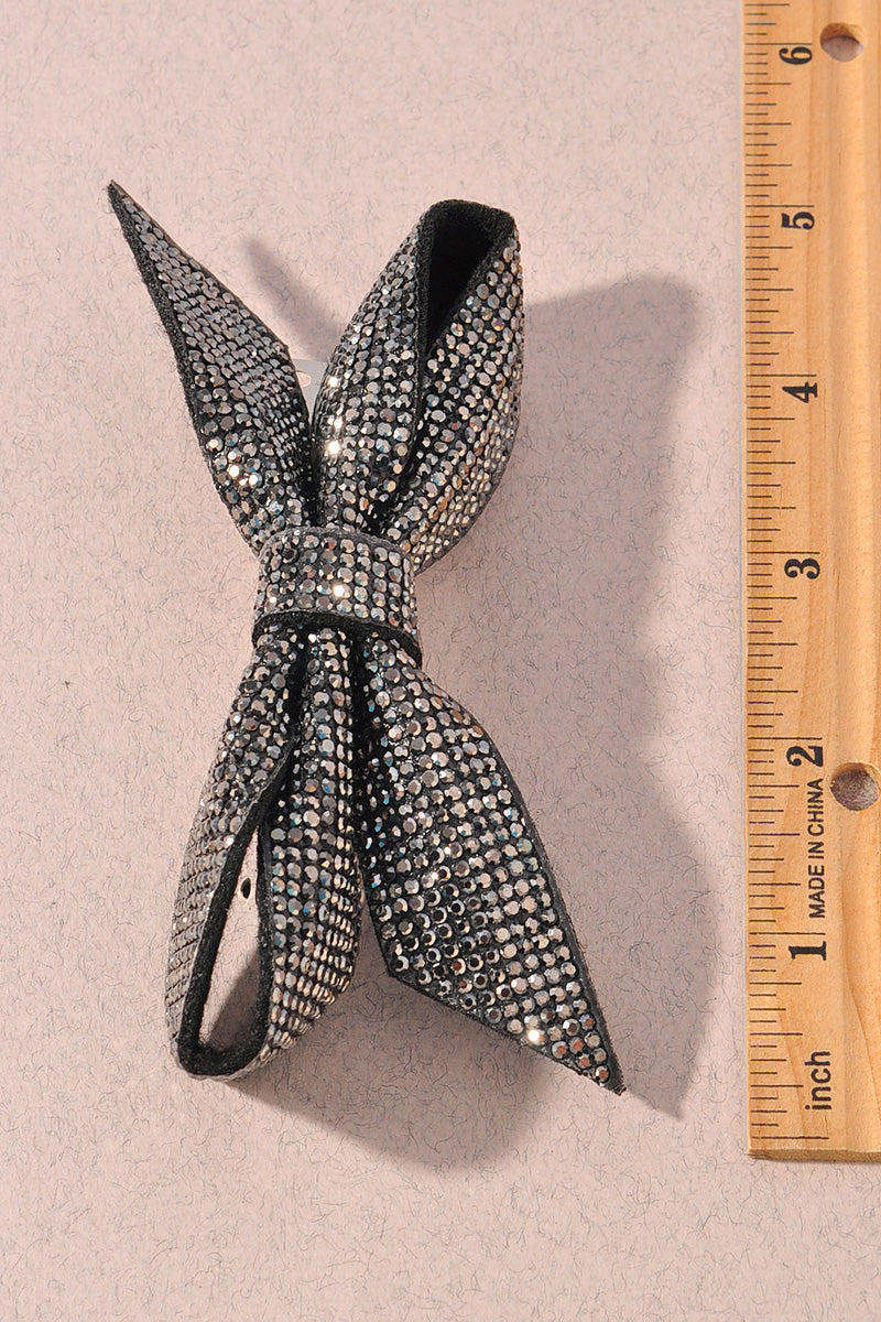 RHINESTONE BOW SUEDE BARRETTE HAIR PIN