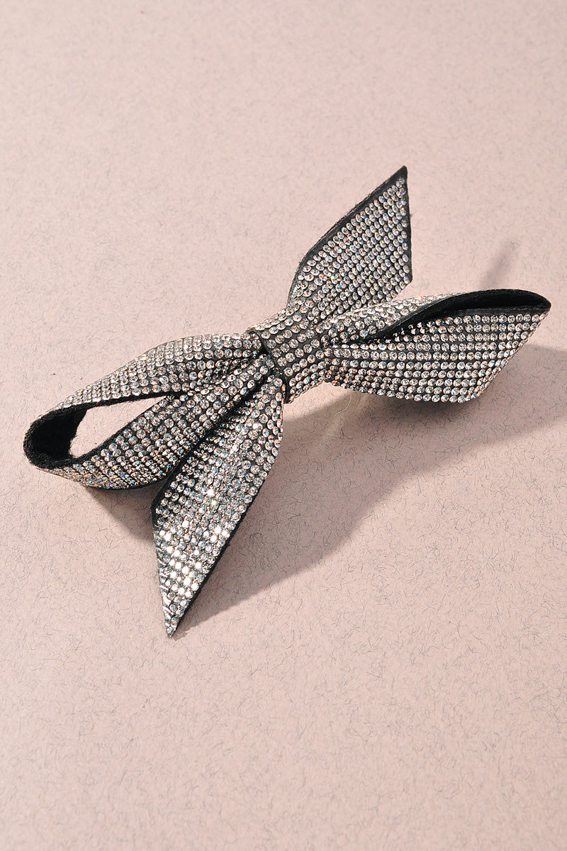 RHINESTONE BOW SUEDE BARRETTE HAIR PIN