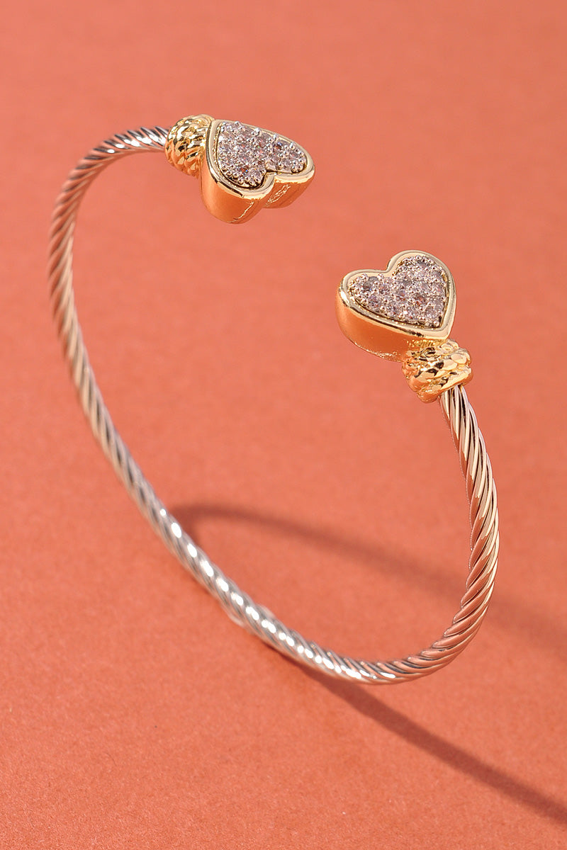 Two-Tone Heart Cuff Bracelet