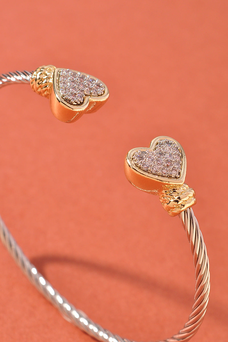 Two-Tone Heart Cuff Bracelet