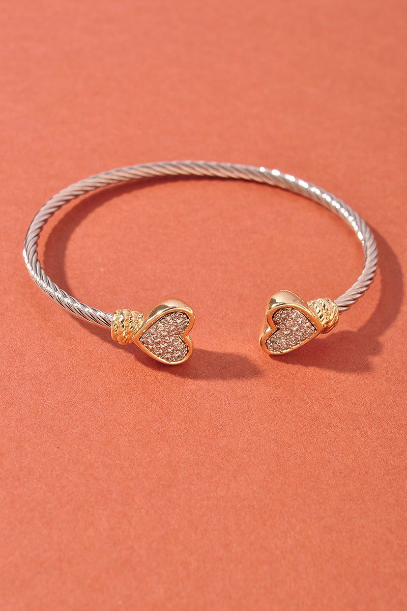 Two-Tone Heart Cuff Bracelet