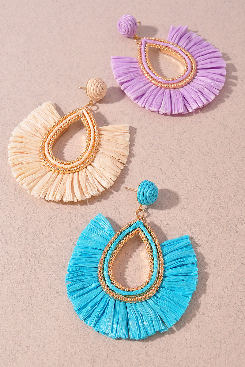Raffia Teardrop Dangle Earrings