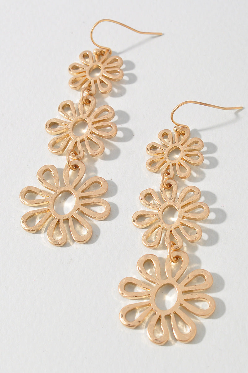 METAL FLOWER DROP EARRINGS