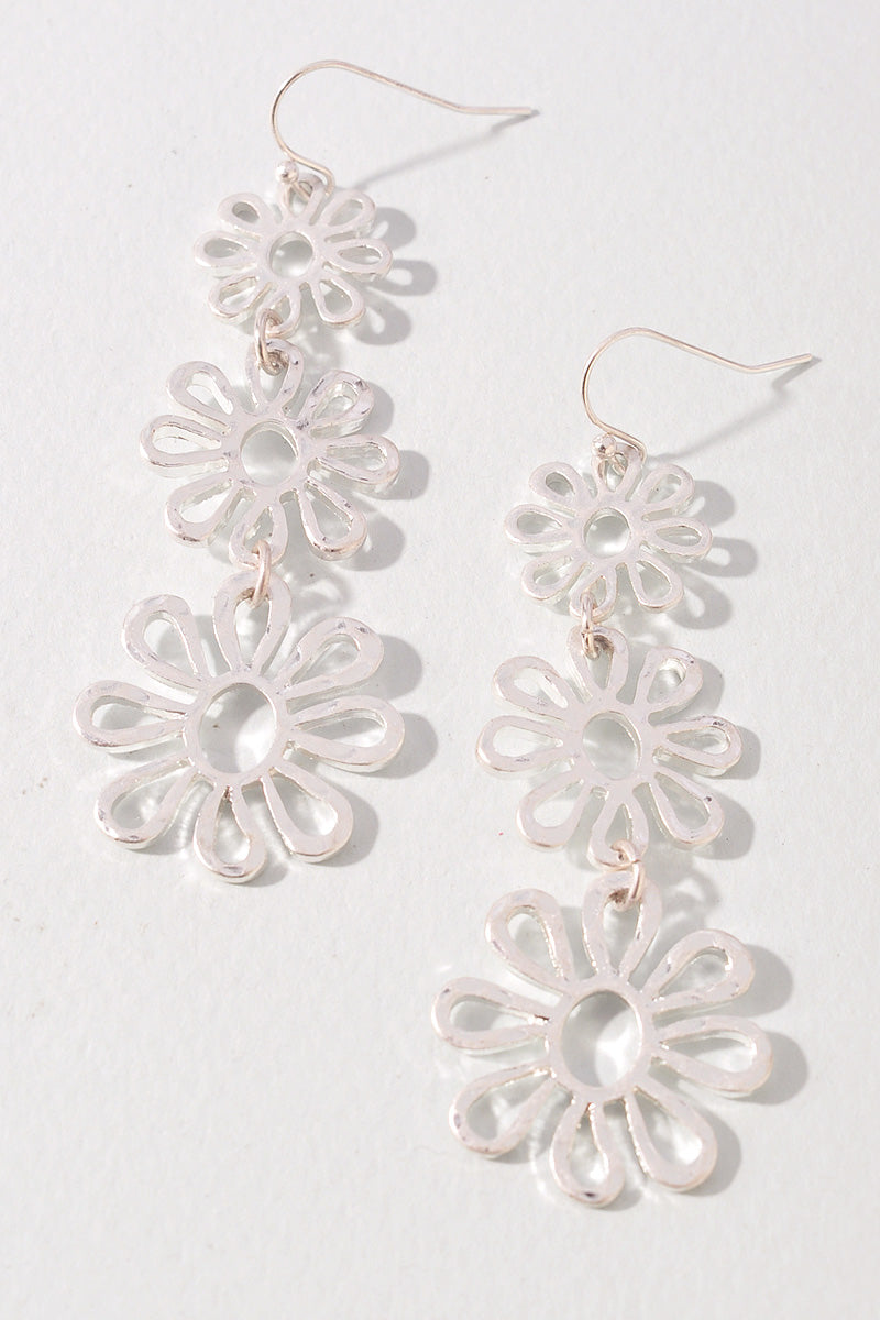 METAL FLOWER DROP EARRINGS