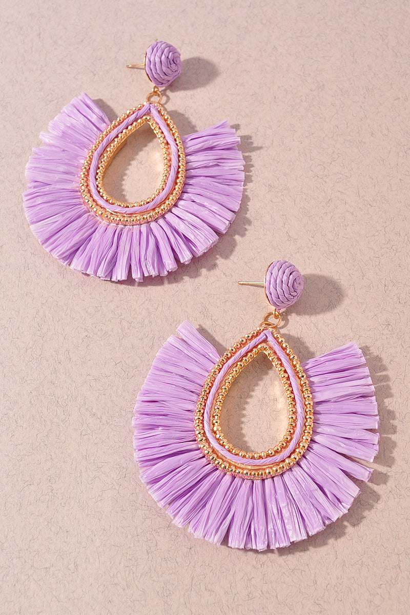 Raffia Teardrop Dangle Earrings